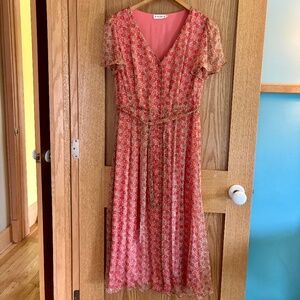 Gaala Paris Nadia Silk Retro Button Down Midi Dress, Size 38 Medium